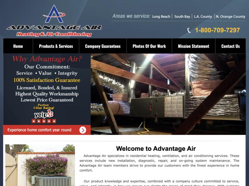 Advantage Air's current homepage
